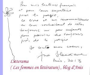 dédicace d'Ana Blandiana pour le blog