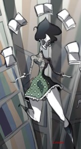 Femme volant avec livres copie